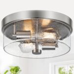 Industrial Matte Black Seeded Glass Flush Mount Ceiling Light — view 12