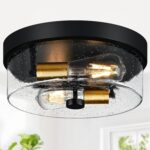 Industrial Matte Black Seeded Glass Flush Mount Ceiling Light — view 13