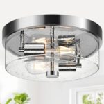 Industrial Matte Black Seeded Glass Flush Mount Ceiling Light — view 15