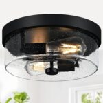 Industrial Matte Black Seeded Glass Flush Mount Ceiling Light