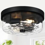 Industrial Matte Black Seeded Glass Flush Mount Ceiling Light — view 16