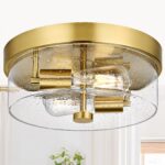Industrial Matte Black Seeded Glass Flush Mount Ceiling Light — view 17