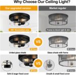 Industrial Matte Black Seeded Glass Flush Mount Ceiling Light — view 2