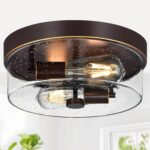 Industrial Matte Black Seeded Glass Flush Mount Ceiling Light — view 20