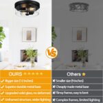 Industrial Matte Black Seeded Glass Flush Mount Ceiling Light — view 3