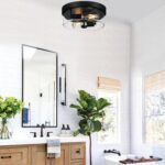Industrial Matte Black Seeded Glass Flush Mount Ceiling Light — view 5