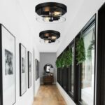 Industrial Matte Black Seeded Glass Flush Mount Ceiling Light — view 6