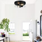 Industrial Matte Black Seeded Glass Flush Mount Ceiling Light — view 7