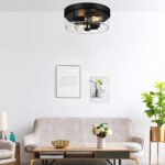 Industrial Matte Black Seeded Glass Flush Mount Ceiling Light — view 8