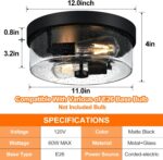 Industrial Matte Black Seeded Glass Flush Mount Ceiling Light — view 9