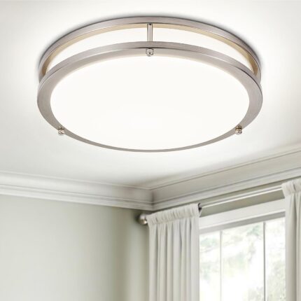 Brushed Nickel LED Flush Mount Ceiling Light - 25 cm