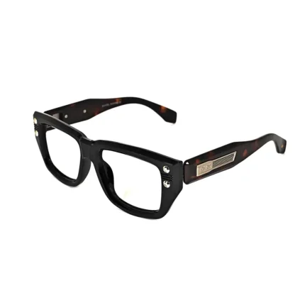 Men's Bold Black Tortoise Square Rivet Eyeglasses