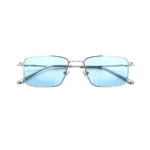 Blue Men's Sleek Silver Rectangle Sunglasses - Hình 4