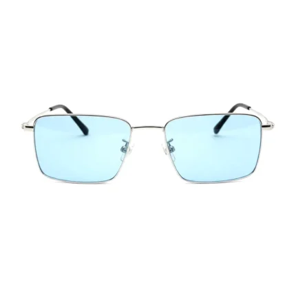 Blue Men's Sleek Silver Rectangle Sunglasses