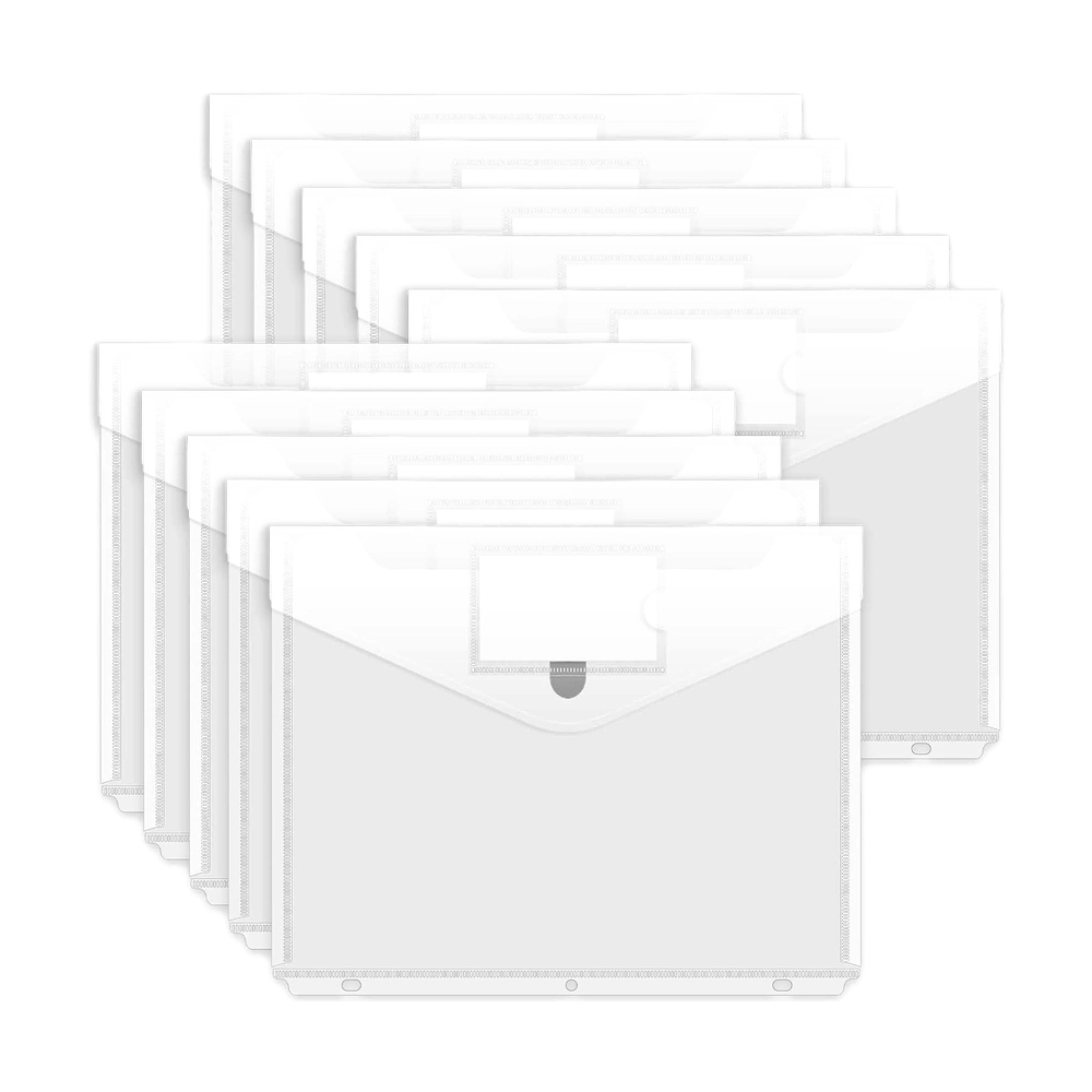 Clear 3-Ring Binder Pockets – 10-Pack with Snap Closure, Letter Size