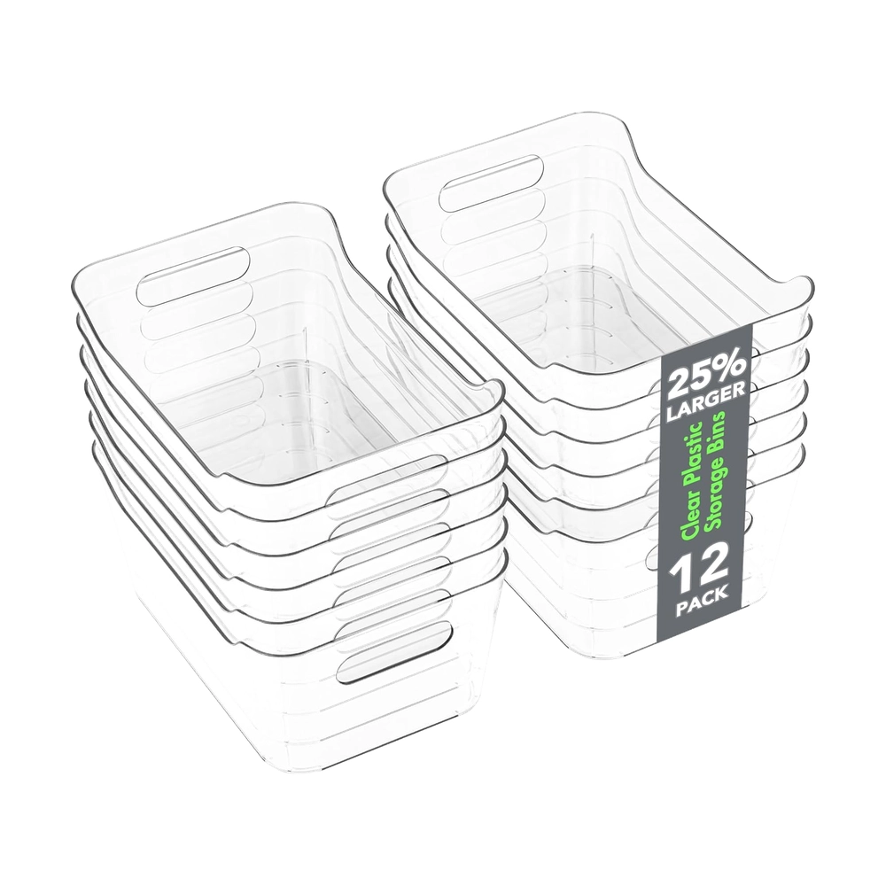 Clear Refrigerator Organizer Bins – 12-Pack with Handles