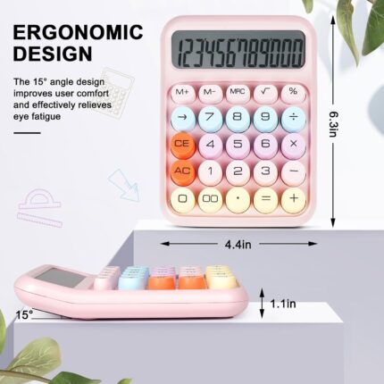 Pink Ergonomic Desktop Calculator with Mechanical Buttons — image 2