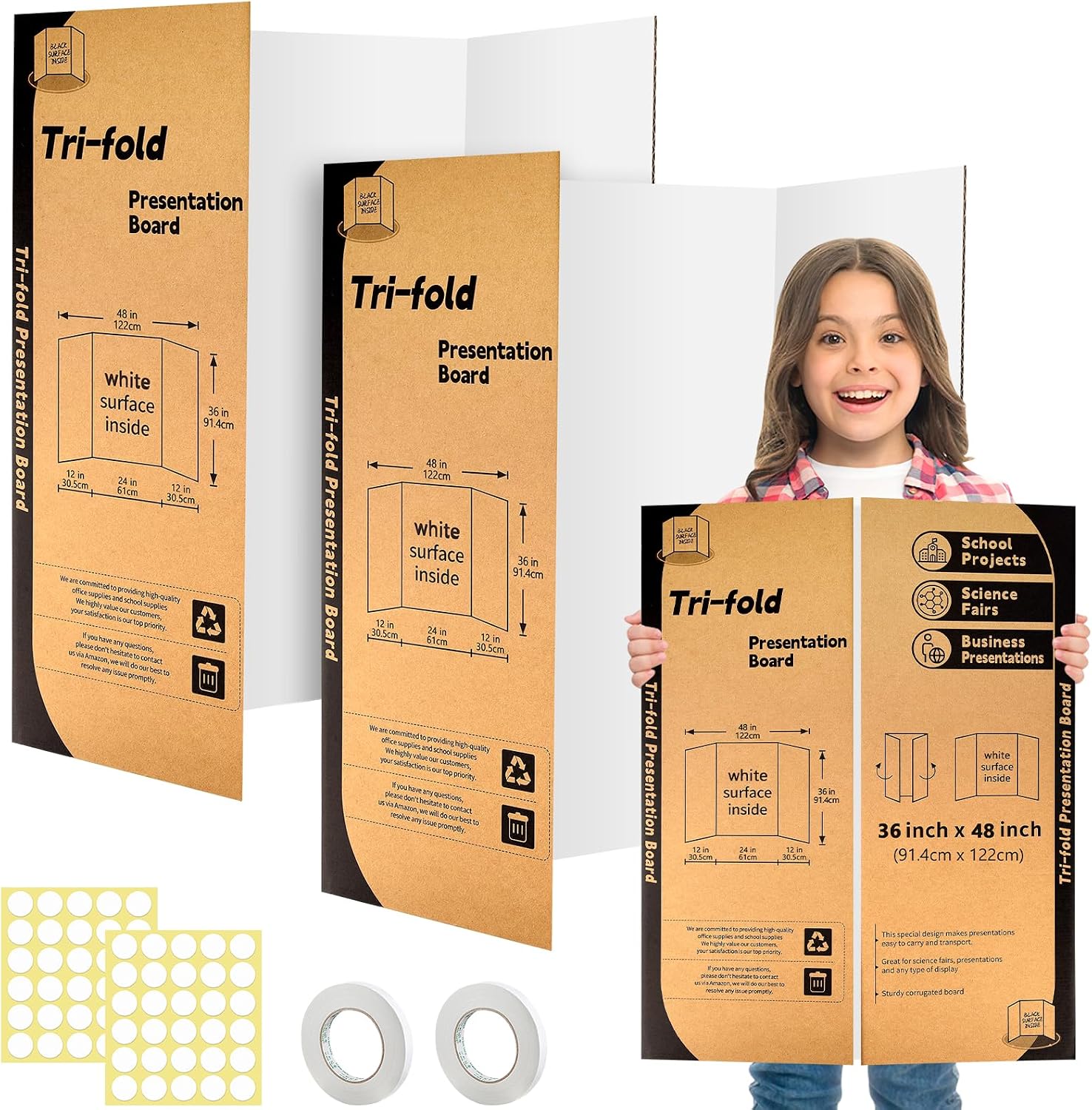 Large White Tri-Fold Display Board 91x122 cm - Bulk 2-Pack