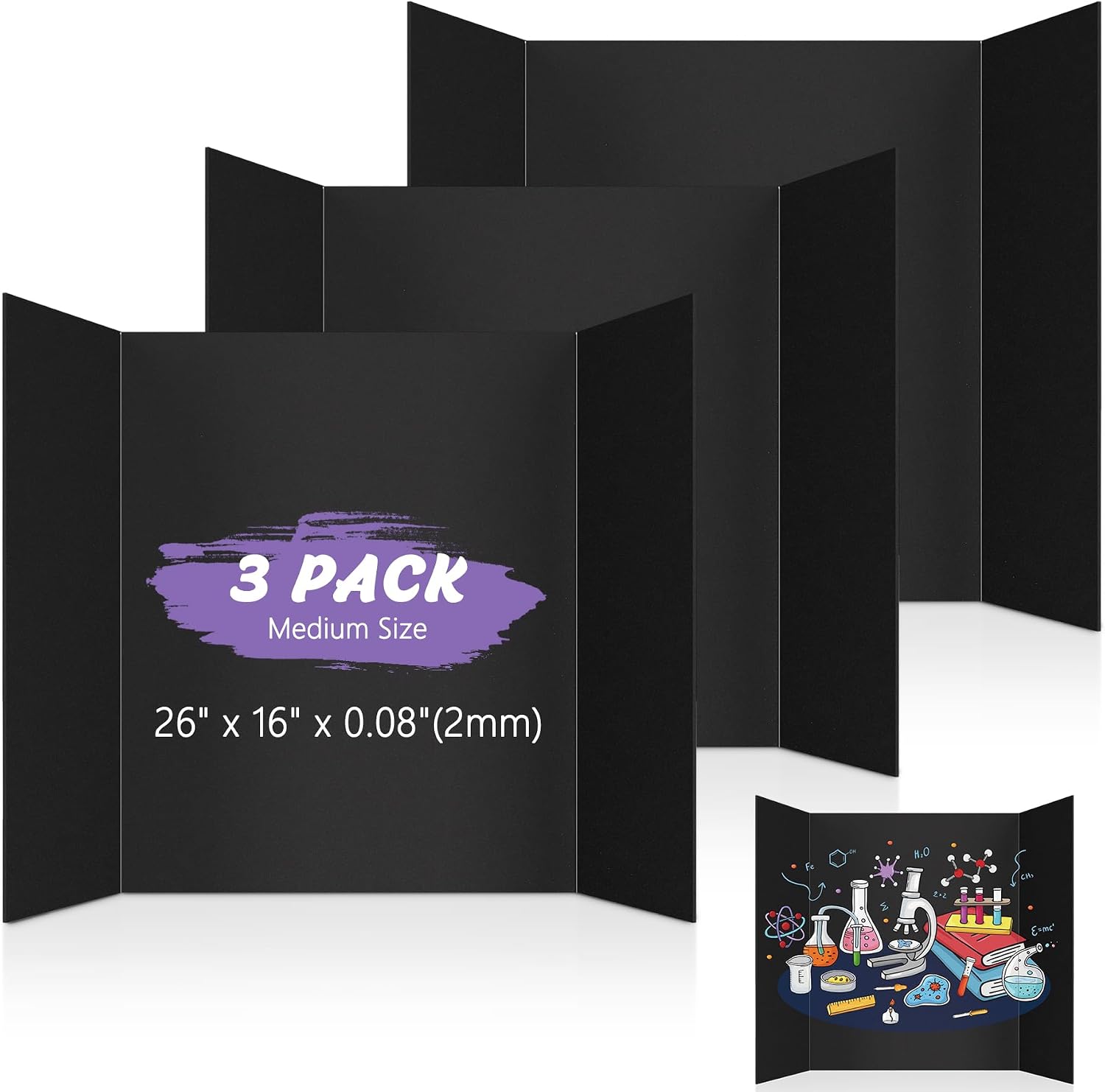 Medium Black Tri-Fold Project Boards – 3-Pack for Displays