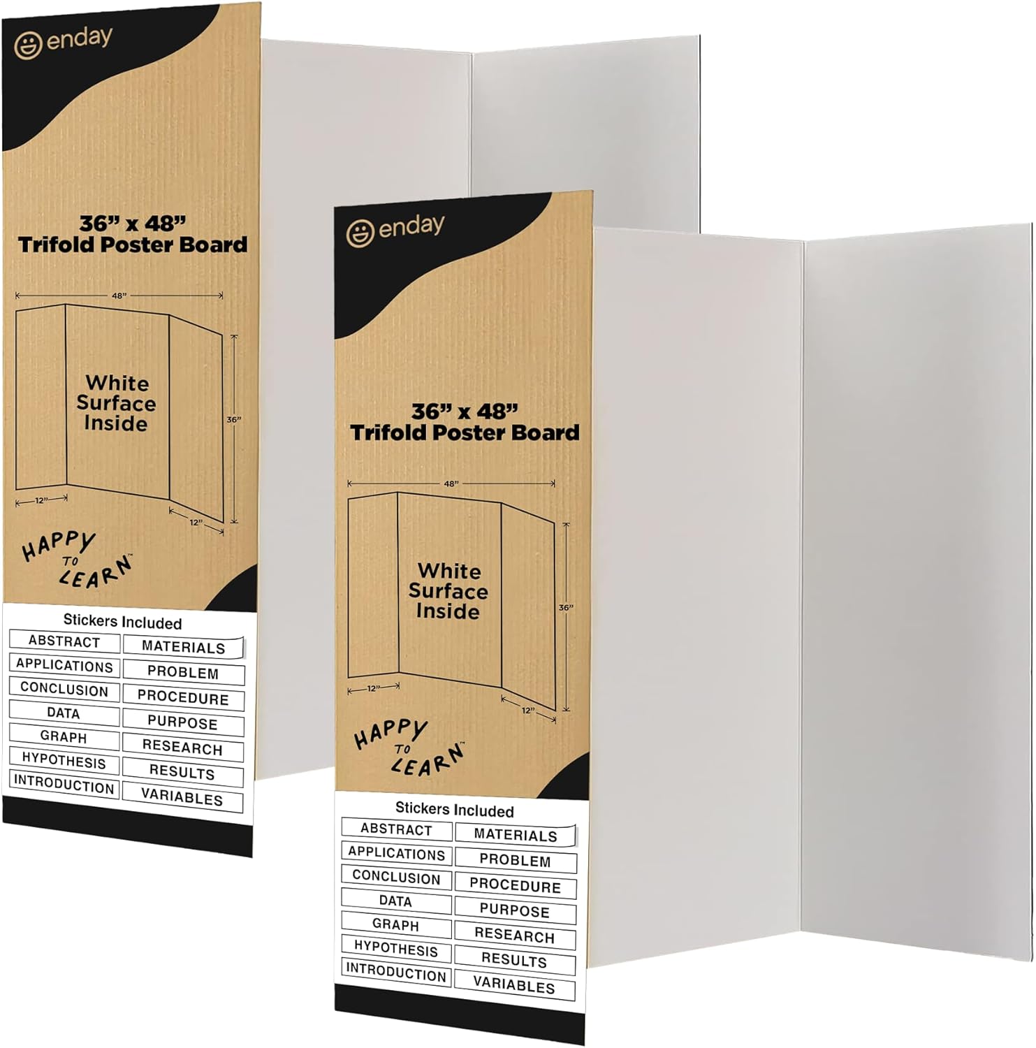 Enday 36x48 White Corrugated Tri-Fold Display Board with Stickers