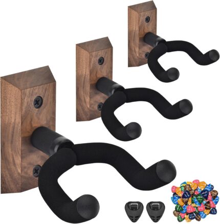 Walnut Wood Guitar Wall Hangers - 3 Pack