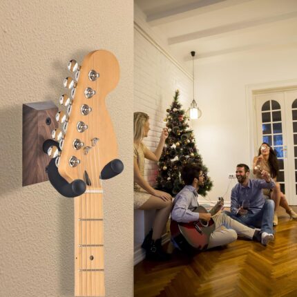 Walnut Wood Guitar Wall Hangers – 3-Pack with Picks & Holders — view 2