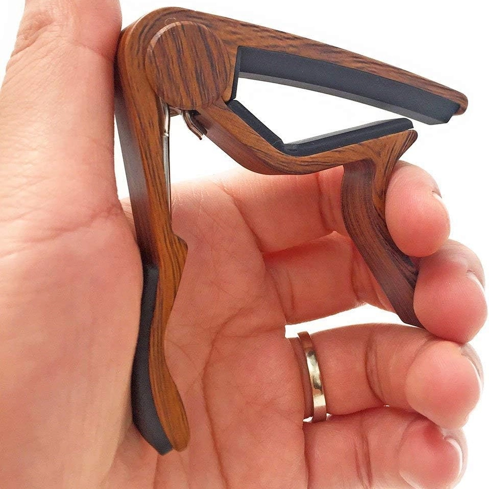 Wood Grain Guitar Capo with 5 Picks – Quick Change Acoustic — view 7