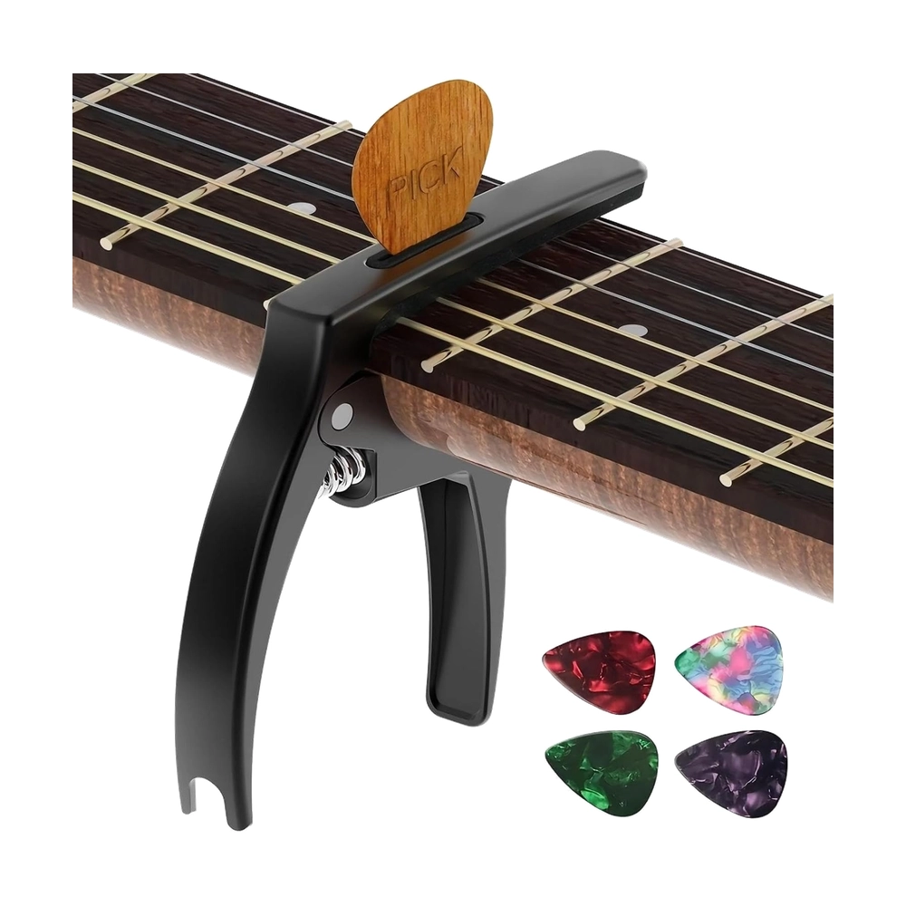 Black Guitar Capo With Pick Holder