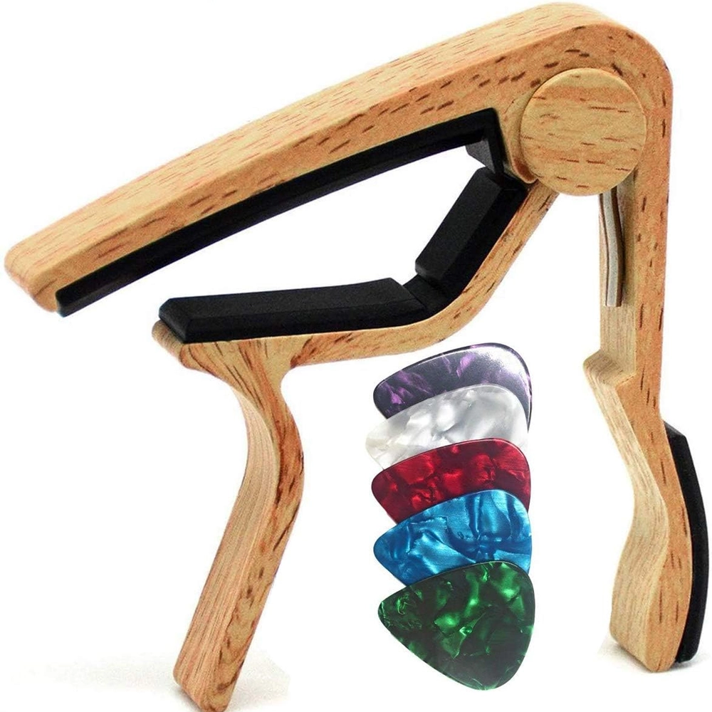 Wood Grain Guitar Capo with 5 Picks – Quick Change Acoustic — view 9