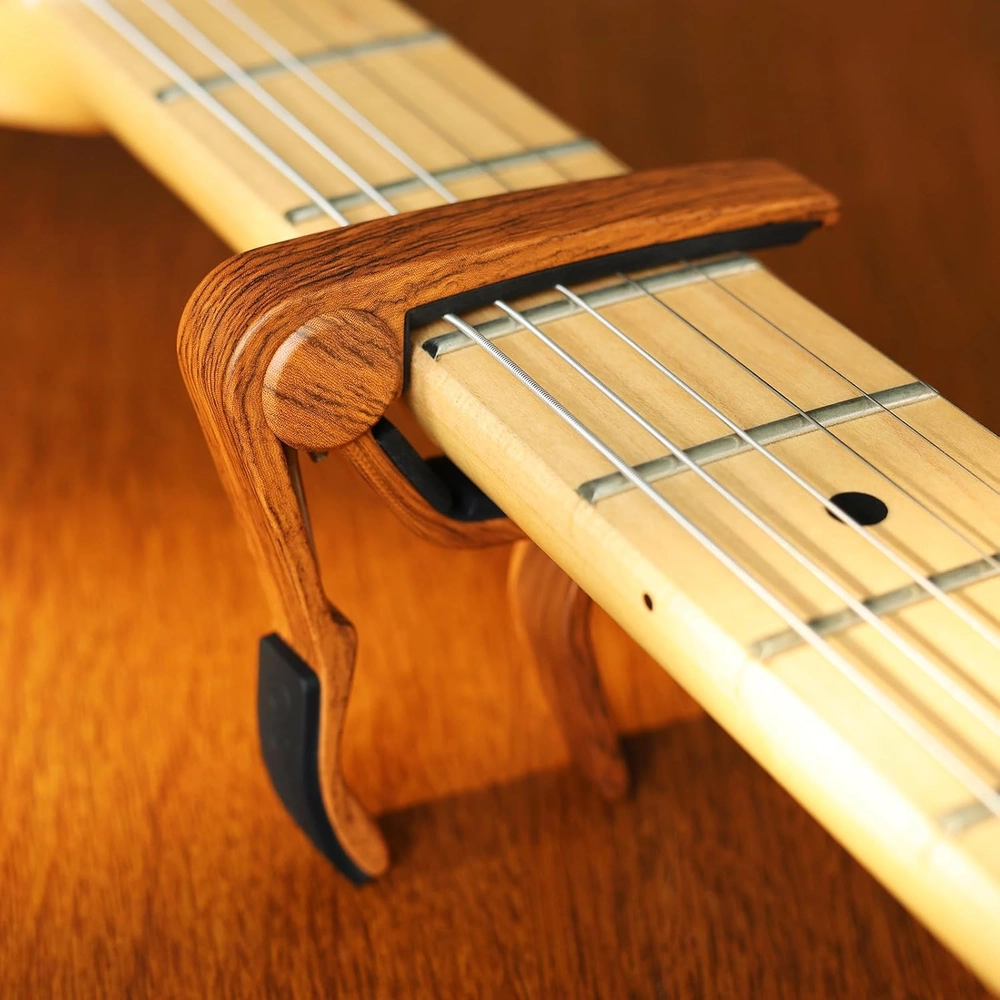 Wood Grain Guitar Capo with 5 Picks – Quick Change Acoustic — view 5