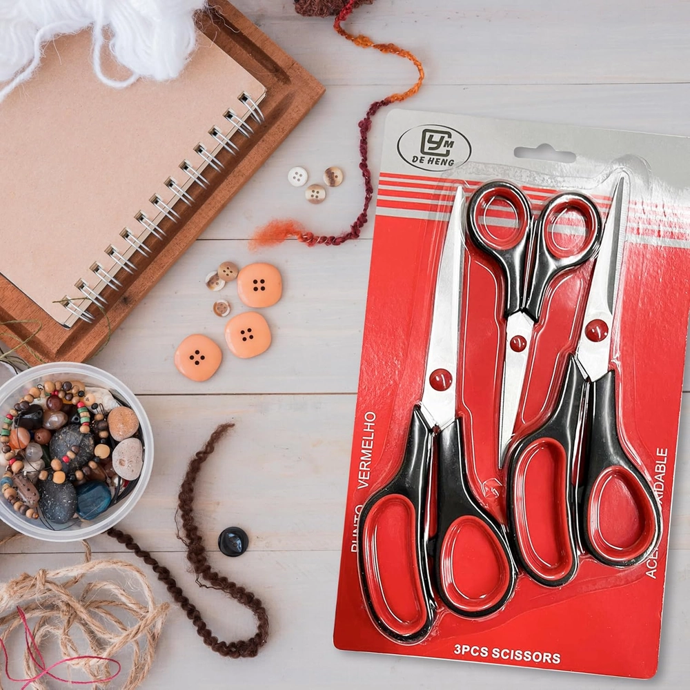 DE HENG Multi-Size Scissor Set – 3-Pack Red & Black — view 2
