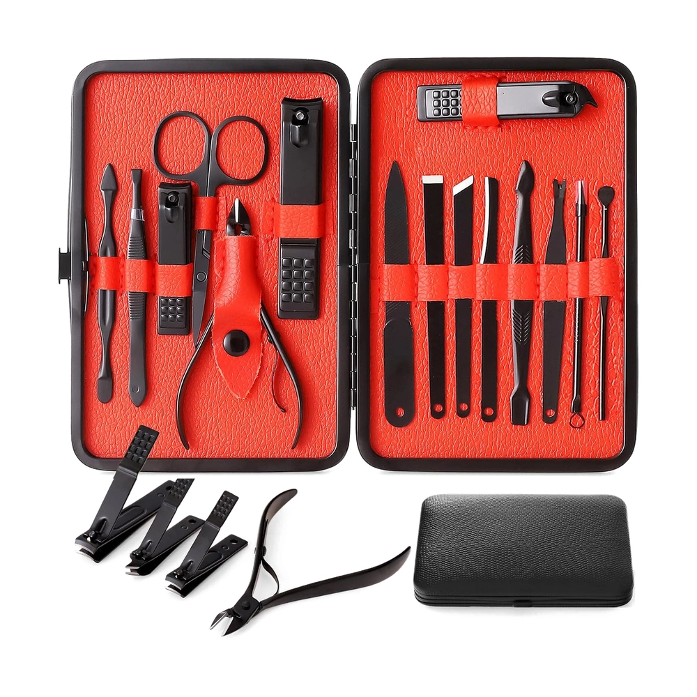 Professional Black Manicure Pedicure Set with Travel Case