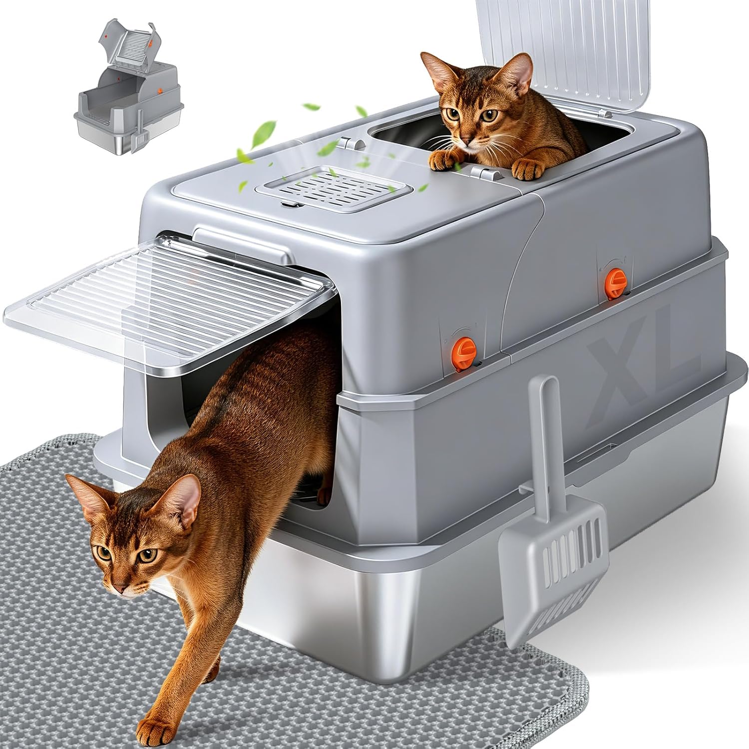 Extra Large Enclosed Cat Litter Box with 180° Flip-Top Lid