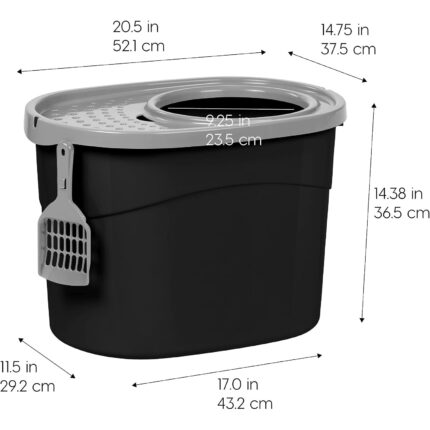 IRIS Top Entry Cat Litter Box with Scoop, Black & Gray — view 2