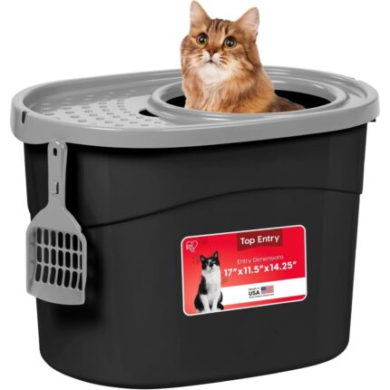IRIS Top Entry Cat Litter Box with Scoop, Black & Gray