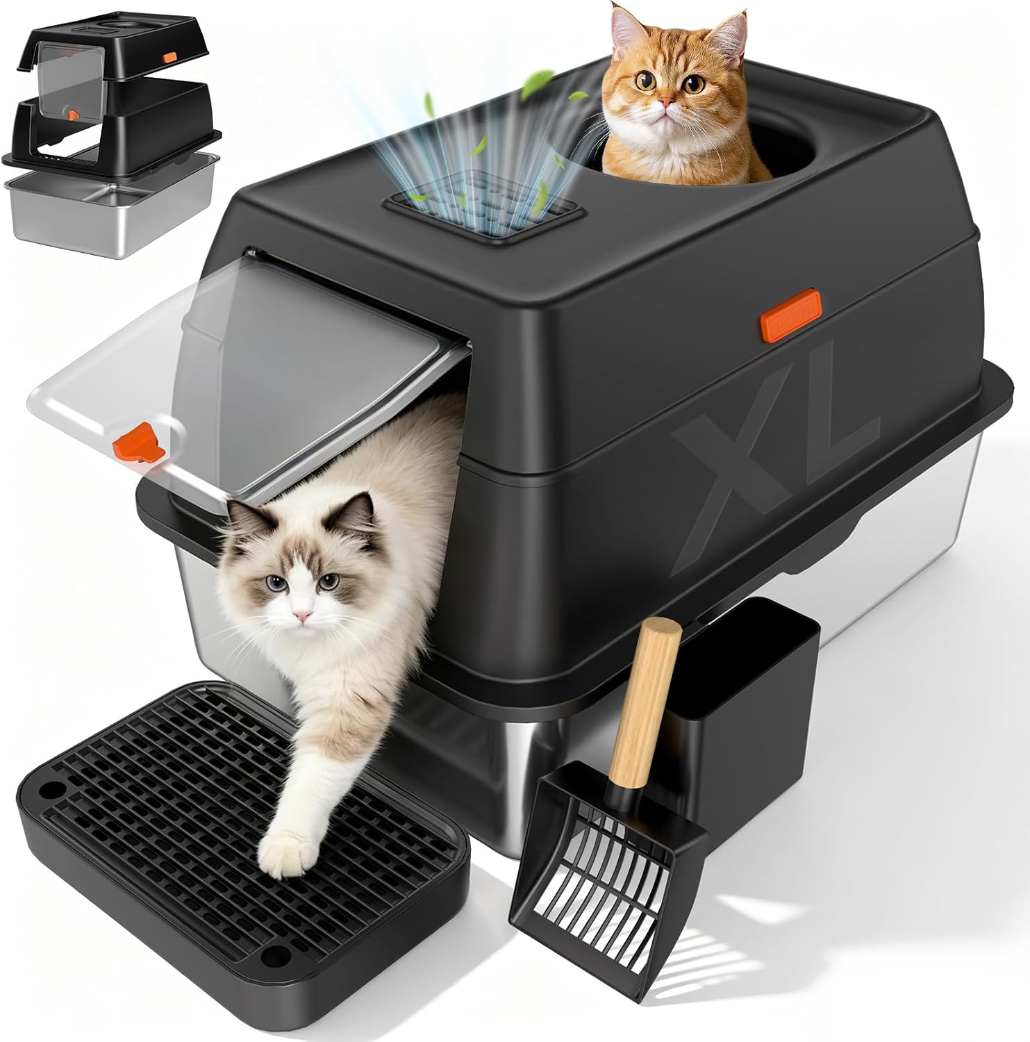 XL Top-Entry Cat Litter Box with Odor Control & Anti-Scatter Design