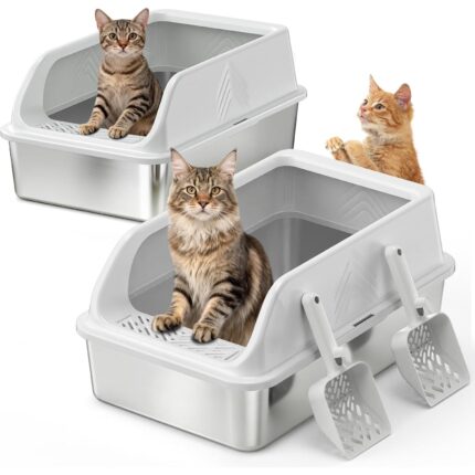 Top Entry Cat Litter Box – Large with Wide Guard & Scoops