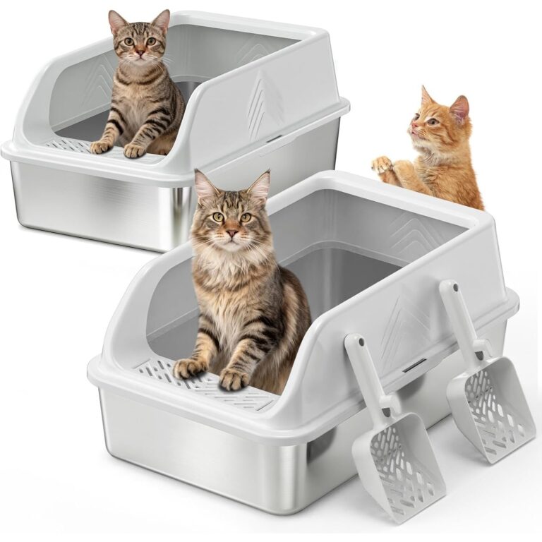 Top Entry Cat Litter Box - Large with Wide Guard & Scoops