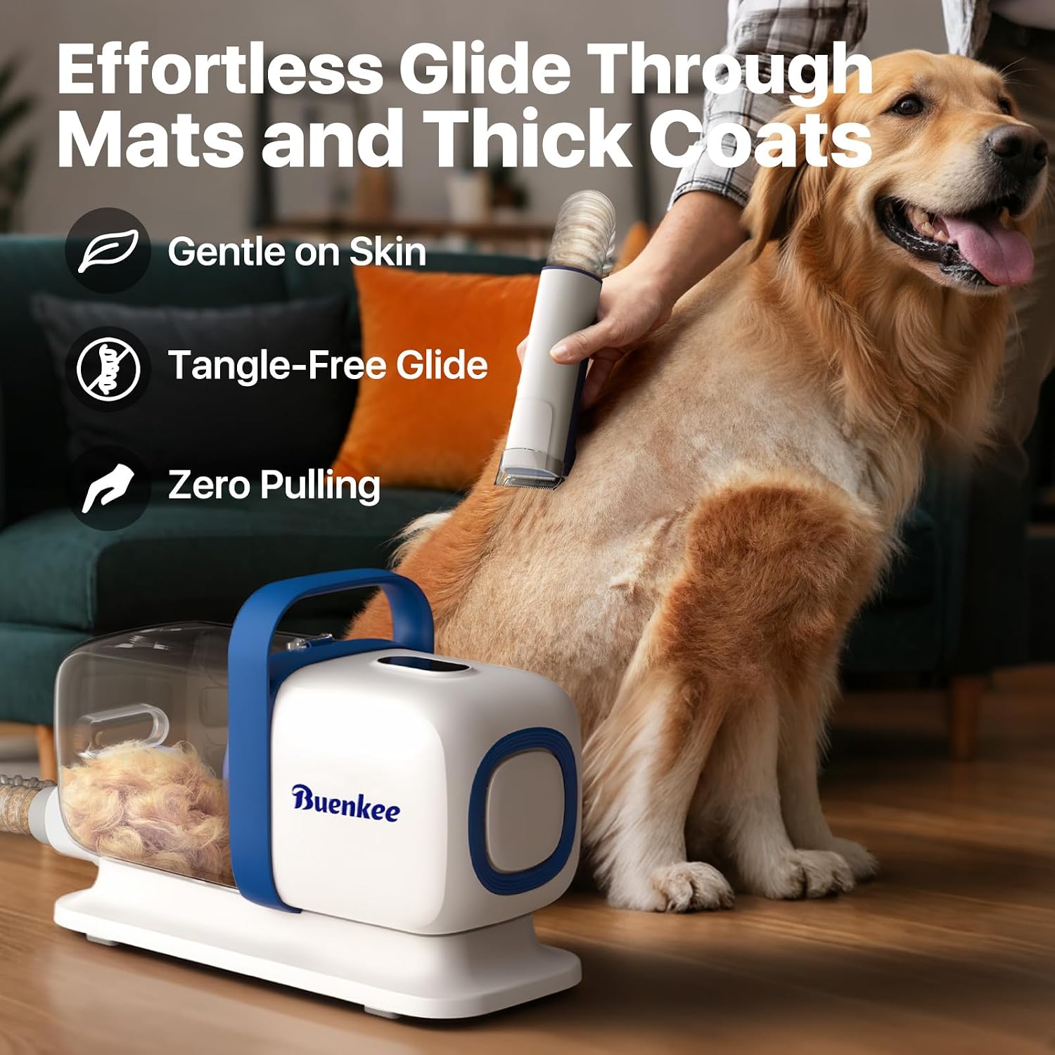 Buenkee Dog Grooming Vacuum Kit, 15000Pa Clipper, Shedding Brush, 2L, White | Brush, trim and deshed at home with less flying fur, mess-control suction and fewer emptying breaks during longer sessions - Image 4
