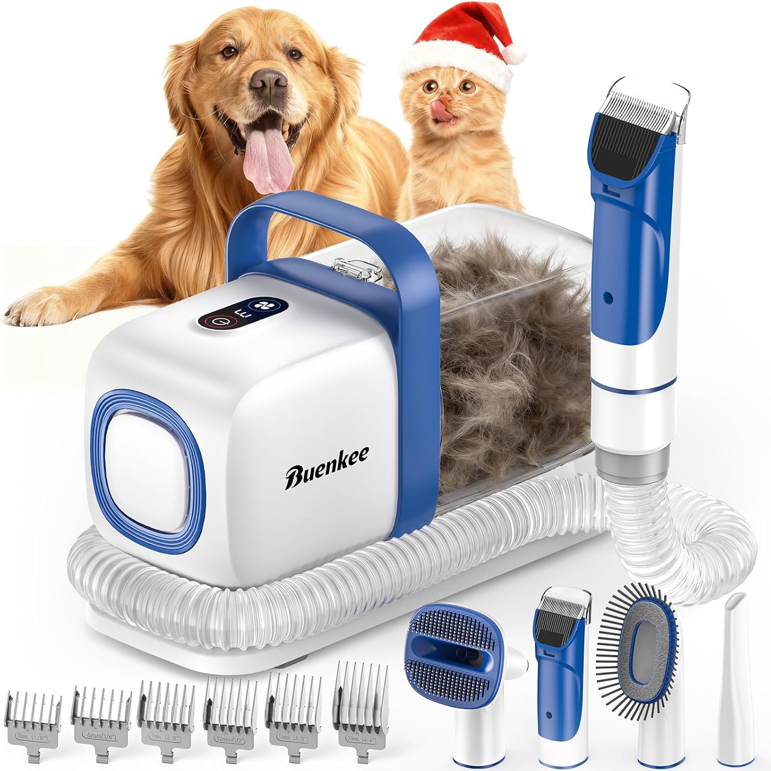 Buenkee Dog Grooming Vacuum Kit, 15000Pa Clipper, Shedding Brush, 2L, White…