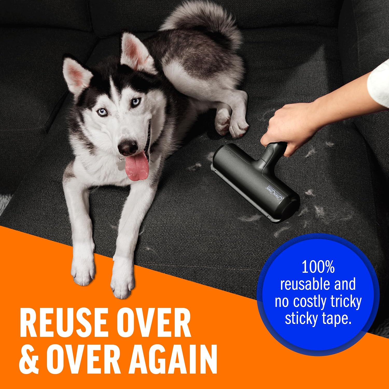 ChomChom Roller Pet Hair Remover – Original Size Reusable Lint Roller for Cat & Dog Hair on Furniture, Couch, Carpet, Car, Rugs & Bedding – Portable, Eco-Friendly (Black) - Image 5