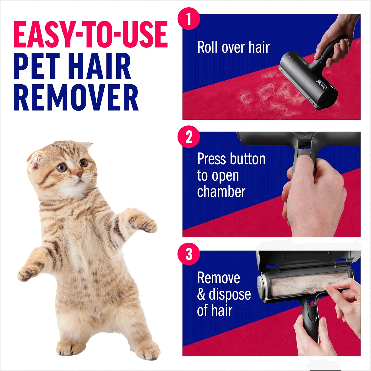 ChomChom Roller Pet Hair Remover – Original Size Reusable Lint Roller for Cat & Dog Hair on Furniture, Couch, Carpet, Car, Rugs & Bedding – Portable, Eco-Friendly (Black) - Image 4