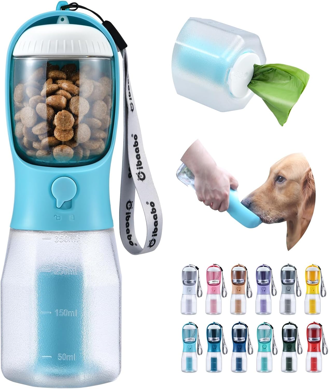 Cibaabo Dog Water Bottle with Food Container & Poop Bag Holder & Filter…