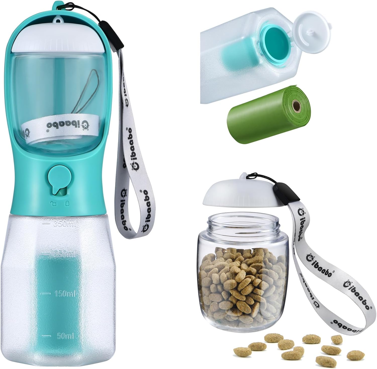 Cibaabo Dog Water Bottle with Food Container & Poop Bag Holder & Filter | Feeding & Hydration & Waste All in One | Travel Puppy Water Bowl | Portable Pet Dispenser | Dog Gifts | for Walking Beach - Image 29