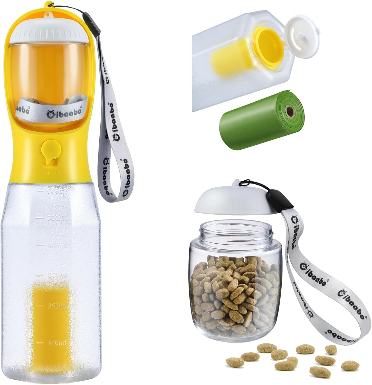 Cibaabo Dog Water Bottle with Food Container & Poop Bag Holder & Filter | Feeding & Hydration & Waste All in One | Travel Puppy Water Bowl | Portable Pet Dispenser | Dog Gifts | for Walking Beach - Image 16
