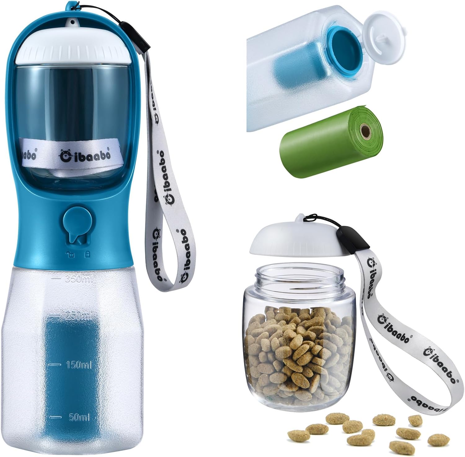 Cibaabo Dog Water Bottle with Food Container & Poop Bag Holder & Filter | Feeding & Hydration & Waste All in One | Travel Puppy Water Bowl | Portable Pet Dispenser | Dog Gifts | for Walking Beach - Image 15