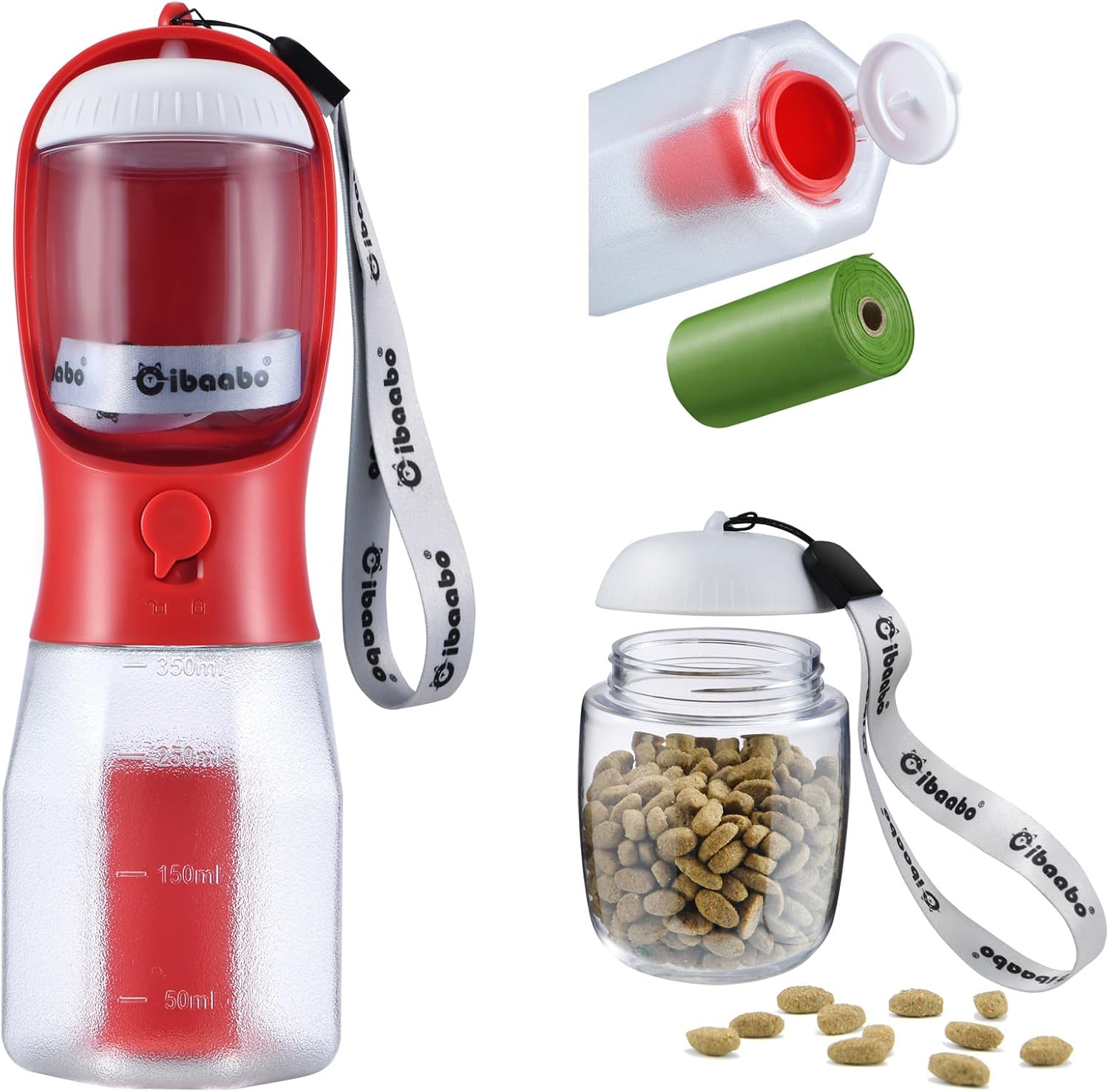 Cibaabo Dog Water Bottle with Food Container & Poop Bag Holder & Filter | Feeding & Hydration & Waste All in One | Travel Puppy Water Bowl | Portable Pet Dispenser | Dog Gifts | for Walking Beach - Image 8