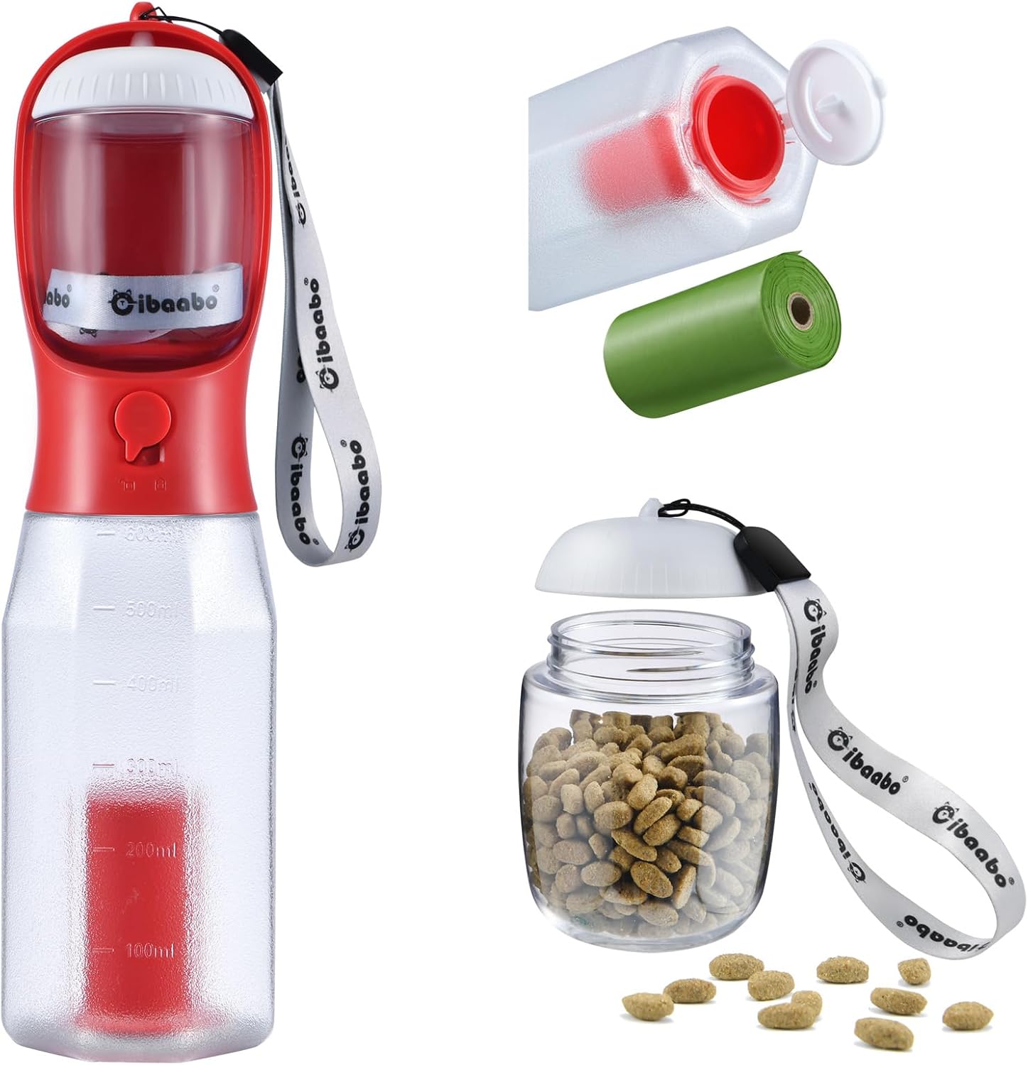 Cibaabo Dog Water Bottle with Food Container & Poop Bag Holder & Filter | Feeding & Hydration & Waste All in One | Travel Puppy Water Bowl | Portable Pet Dispenser | Dog Gifts | for Walking Beach - Image 25