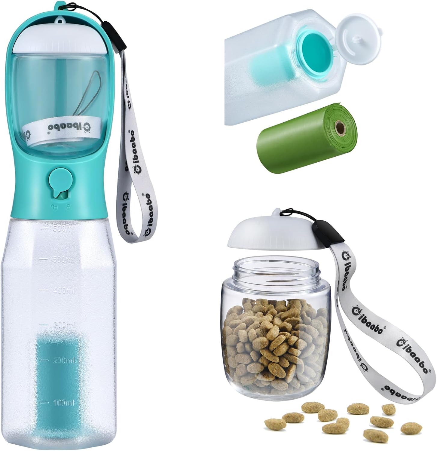 Cibaabo Dog Water Bottle with Food Container & Poop Bag Holder & Filter | Feeding & Hydration & Waste All in One | Travel Puppy Water Bowl | Portable Pet Dispenser | Dog Gifts | for Walking Beach - Image 9