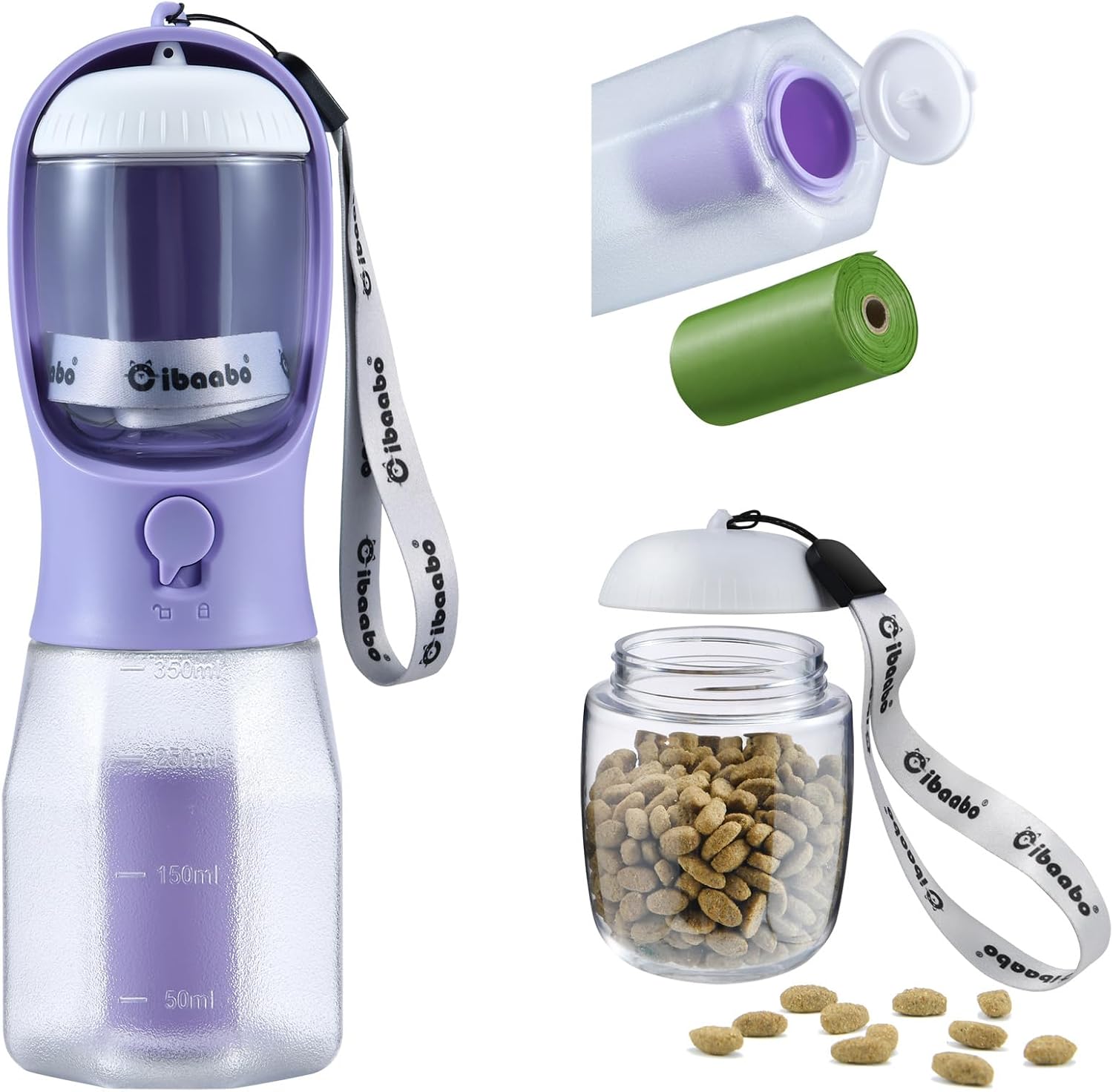 Cibaabo Dog Water Bottle with Food Container & Poop Bag Holder & Filter | Feeding & Hydration & Waste All in One | Travel Puppy Water Bowl | Portable Pet Dispenser | Dog Gifts | for Walking Beach - Image 18